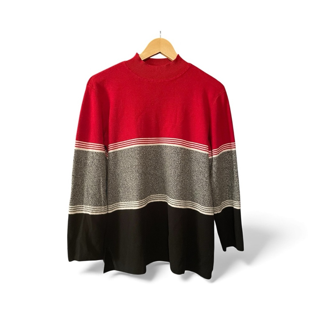 Emma James Red, Gray, and Black Colorblock Sweater - Picture 2 of 3